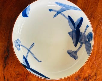 Antique Japanese blue and white Arita porcelain bowl.  Circa Edo period, early to mid 1800s.