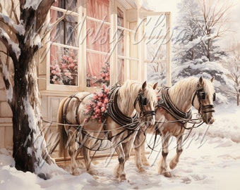 28 Magical Horse Winter Fantasy Clipart, Floral Horse Clipart, Magical Horse JPG, Majestic Horse Clipart, Magical Horse Clipart, Escape Art