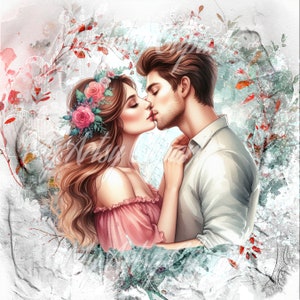 18 Couple in Love jpg, Couple Kissing Print, Cute Couple Clipart, Hopeless Romantic Clipart, Romantic Couple jpg, Digital Scrapbook Layouts Bild 2