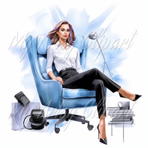 8 Girl Boss Blue Clipart, Light Skin Women Clipart, Blue Studio Office, Female Boss Illustration, Watercolor Women Clipart, Boss Lady Art image 8