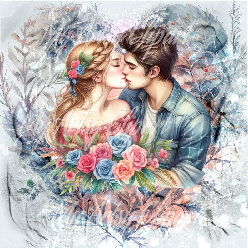 18 Couple in Love jpg, Couple Kissing Print, Cute Couple Clipart, Hopeless Romantic Clipart, Romantic Couple jpg, Digital Scrapbook Layouts Bild 5