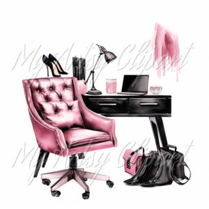 15 Girl Boss Pink Clipart, Light Skin Women Clipart, Pink Studio Office, Female Boss Illustration, Watercolor Women Clipart, Boss Lady Art image 5