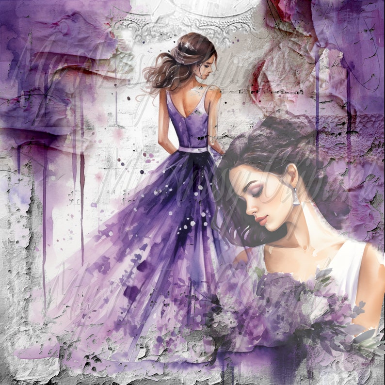 13 Formal Lavender Dress Clipart, Watercolor Romantic Clipart, Prom Girl Clipart, Evening Dress Clipart, Romantic Digital jpg, Prom Clipart image 3