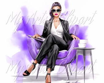 8 Girl Boss Lavendar Clipart, Boss Chick Clipart, Watercolor Women Clipart, Lilac Fashion Clipart, Girl Boss Lavendar Clipart, Female Boss