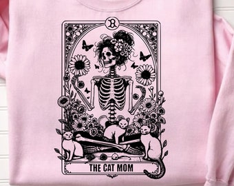 L'amoureuse des chats maman Png Svg, Svg maman squelette, maman sorcière, tarot téléchargeable, conception de cartes de tarot drôle, maman chat folle, gravure laser SVG