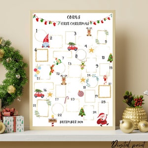 Christmas Advent Calendar Baby First Christmas /Family Christmas Keepsake Print, Custom baby name Christmas gift Personalised, Digital print