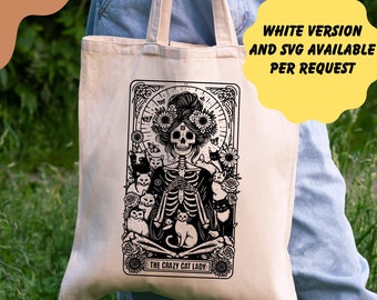 La femme chat fou Png, tarot téléchargeable, conception de cartes de tarot drôle, maman chat Png, squelette maman Svg, maman chat fou, gravure laser SVG Png