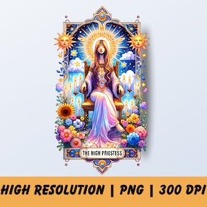 The High Priestess Tarot Card PNG, Funny Tarot Designs Celestial Witchy Vibes, Sublimation Design, Tarot Sun T-Shirt Mug PNG, Priestess Card