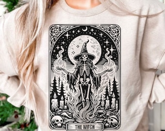 The Witch Tarot Card, Funny Tarot Card, Witch Clipart,Moon Tarot,Skeleton Moon, witch shirt png,spooky skeleton witch, Funny Skeleton Witch