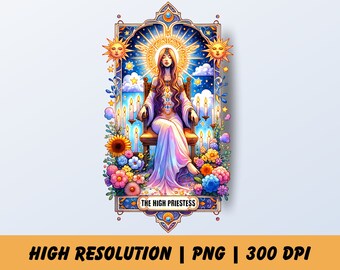 La grande prêtresse Tarot carte PNG, Tarot drôle conceptions vibrations célestes de sorcière, Sublimation Design, Tarot soleil T-Shirt Mug PNG, carte prêtresse