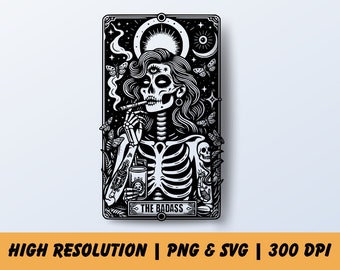 La carte de tarot Badass Png Tarot squelette impertinent Tshirt carte de tarot Svg Badass Png Sublimation Tarot crâne de sorcière Les tatouages lapidés Svg papillon de nuit
