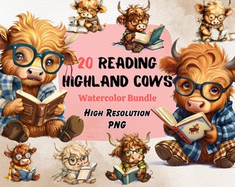 Bundle vache Highland, lecture de Png, vache Highland Png, Clipart Highland aquarelle, ferme mignonne Png, Clipart PNG vache, vache tasse gobelet chemise Png
