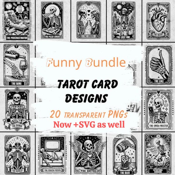 Funny Tarot Cards Bundle SVG, Tarot card design gift, Funny Tarot Card PNG, skeleton clipart bundle, skeleton shirt design, Digital Download