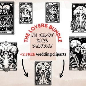 Unieke skelet liefhebbers bundel svg PNG, The Lovers Bundle SVG, The Lovers tarotkaart svg png, skelet liefde bundel, Valentine skeletten svg
