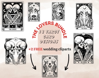 Paquete único de amantes del esqueleto svg PNG, El paquete de amantes SVG, La carta del tarot de los amantes svg png, Paquete de amor esquelético, Esqueletos de San Valentín svg