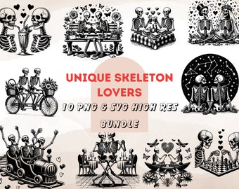Unique skeleton lovers bundle svg PNG, The Lovers Bundle SVG, Wooden Cutfile Svg, Laser Engraving, Valentine Skeletons Svg