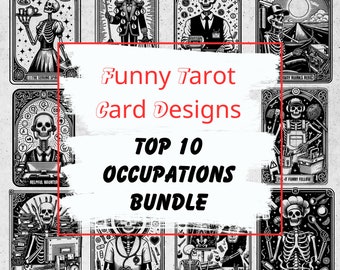 Funny Tarot Card Bundle, Tarot card design gift, Funny Tarot Card PNG, skeleton clipart bundle, skeleton shirt design, Occupation, Digital