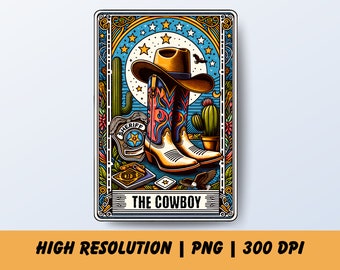 La carte de tarot téléchargeable Cowboy, tarot imprimable drôle, dessins western par sublimation png, country western Png, téléchargement numérique cowboy