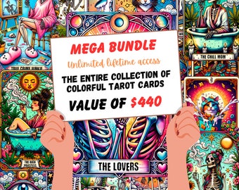 Mega Bundle Whole Shop Cartes de tarot colorées drôles, lot de cartes de tarot téléchargeable, cadeau carte de tarot, lot squelette, carte squelette de tarot