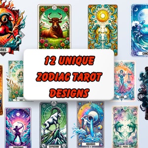 Zodiac Tarot Deck Bundle, Astrology Tarot Cards Designs, Tarot Deck Card, Colorful Tarot Cards PNG, Astrology Tarot Deck, Zodiacal Sign Png