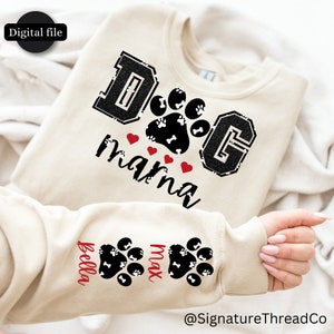 This Dog Mama Wears Her Heart on Her Sleeve, Dog Paw Png, Custom Dog Name Png, Dog Mama Png, Dog Mom, Dog Lover shirt Png, Custom dog sleeve