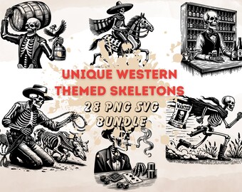 Unique Western squelette Bundle SVG PNG, squelette de cow-boy dansant, fichier téléchargeable Western, Western Tshirt Mug sublimation dessins téléchargements