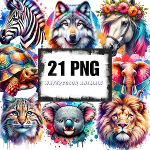 Watercolor Rainbow Animals Clipart, Colorful Animal Illustrations, Rainbow Painted Animal Clipart, PNG Graphics, Commercial Use Animal PNG