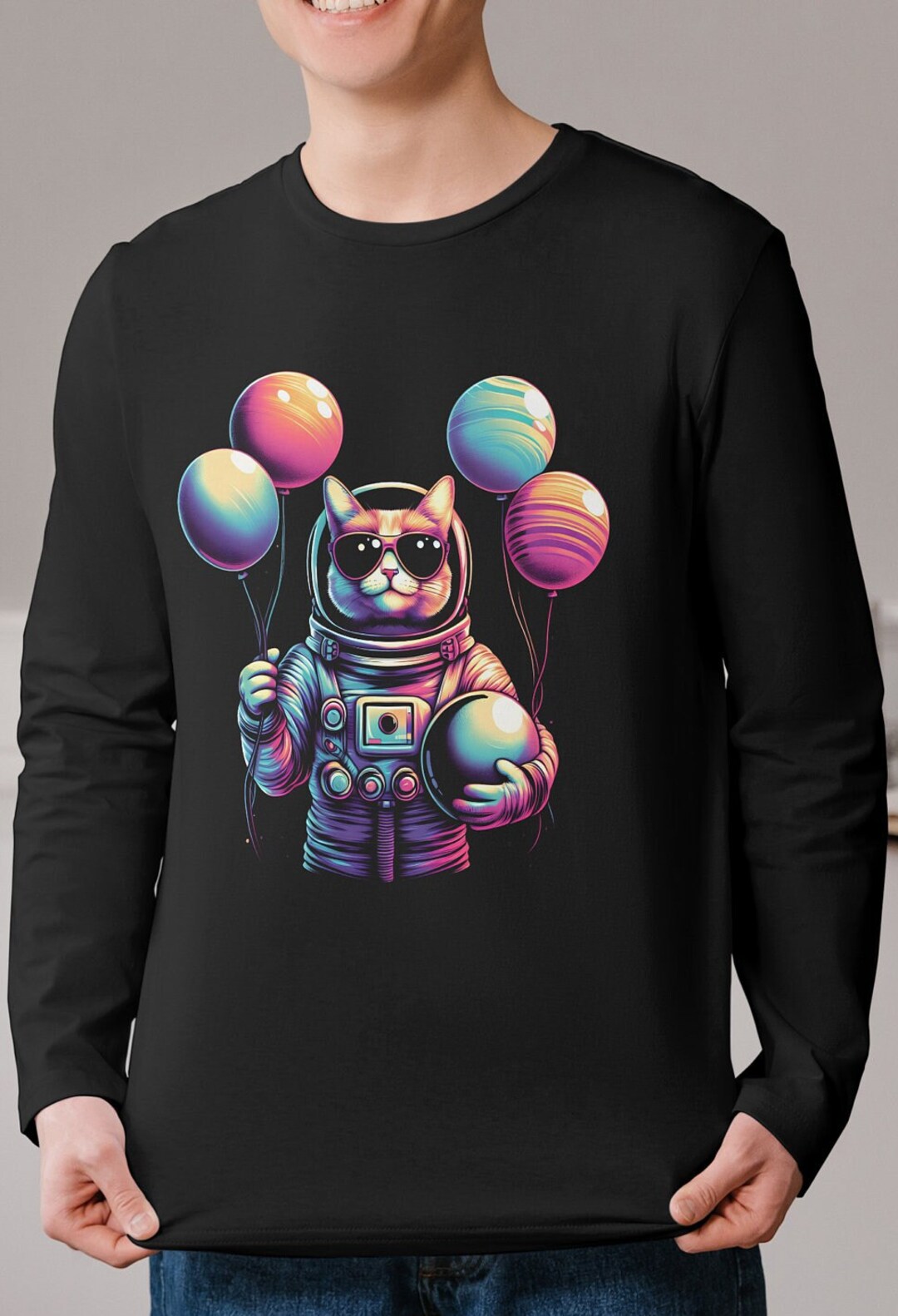 Cute Astronaut Cat Print Hoodie Dress