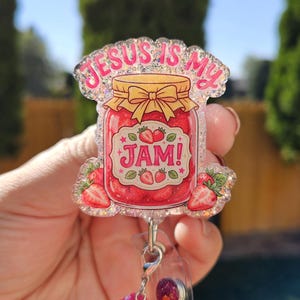 Inspirational badge reels. Bible versus. Retractable ID holder with bead charm.