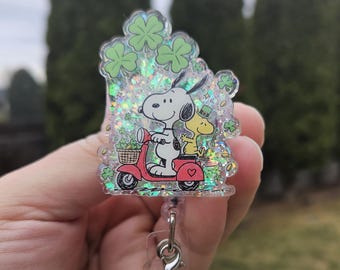 Snoopy St.Patrick retractable badge reel. Luck dog.