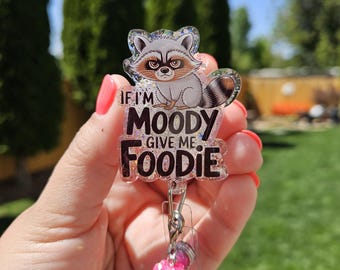Funny and comical badge reels. Holographic glitter. Matching bead charm.