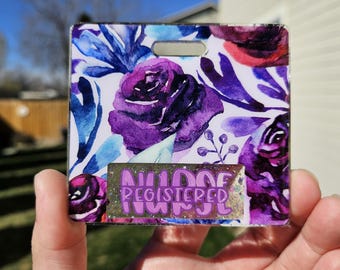 Floral badge buddy. Customizable, lightweight acrylic. Horizontal and vertical styles. Multiple styles.