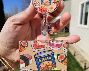 Kawaii Hawaii food badge buddy and matching bagde reel. Horizontal and vertical sizes. Customizable title.