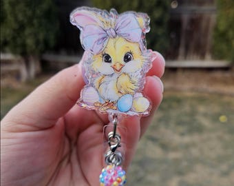 Easter Chick badge reel. Matching charm. Multiple styles.