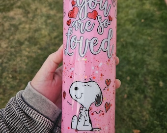 Snoopy tumbler, stainless steel 20oz. Valentines day.