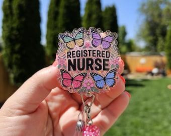 Nurse and CNA badge reels. Multiple styles. Holographic glitter. Matching bead charm.