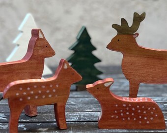 Wooden deer family set, all-natural wooden animals, baby nursery, baby shower gift, first birthday gift, birthday present for toddler