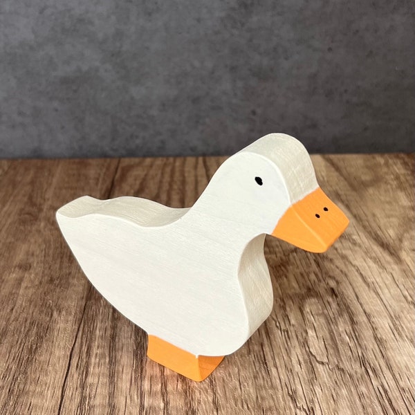 Wooden white duck toy for toddler, wooden farm animals, baby shower gift, first birthday gift