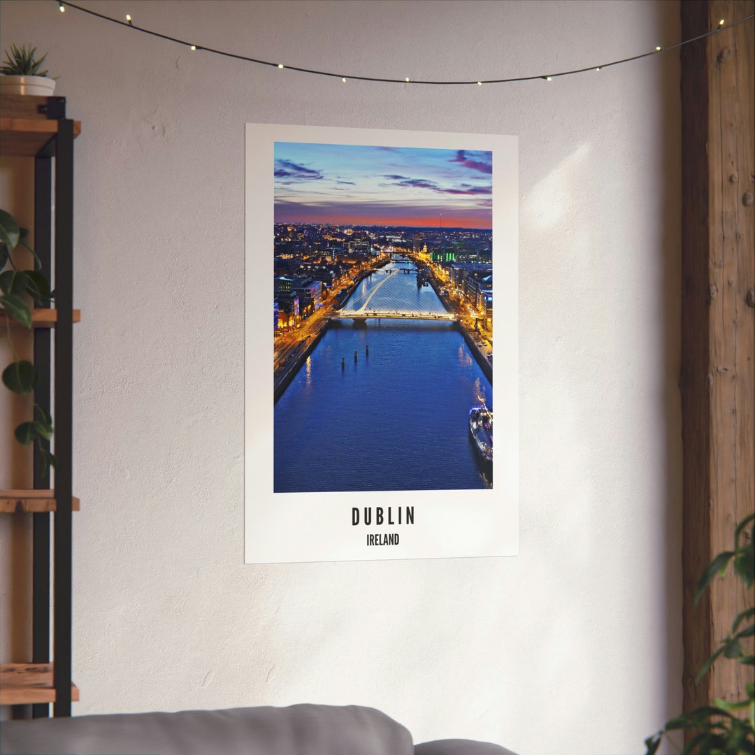 Dublin Skyline With River Travel Print Poster, Dublin Poster, Ireland