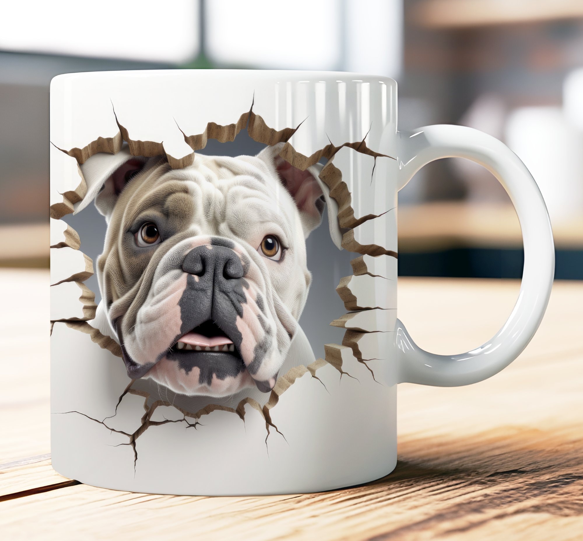 English Bulldog Mug Wrap 11oz 15oz Coffee Mug PNG Sublimation Design 3D Hole in Wall Dog Mug Wrap Instant Digital Download Etsy