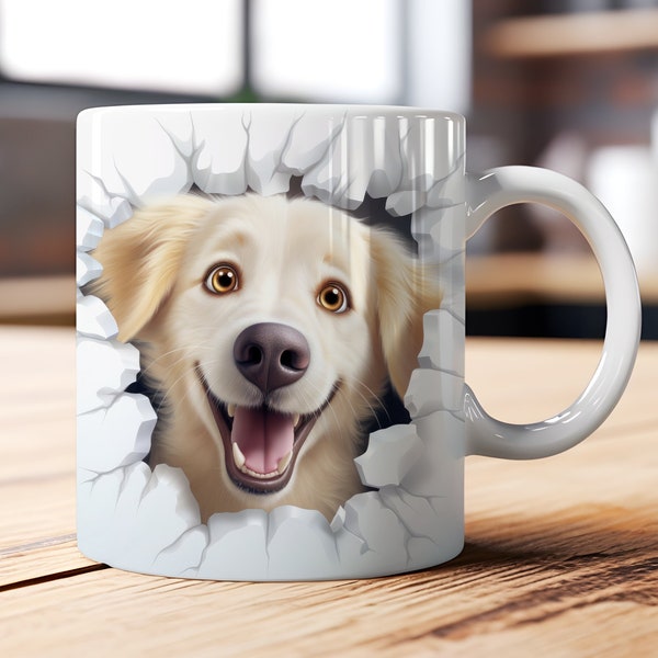 Golden Retriever Mug Wrap 11oz & 15oz, Coffee Mug Wrap, Hole in Wall Mug Template, Mug Sublimation Design, PNG Instant Digital Download