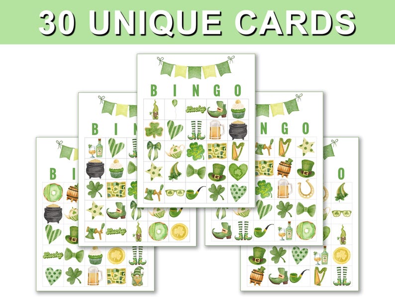 30 St Patricks Day Bingo Cards Printable, St Patricks Bingo Activity ...