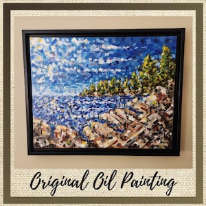 Original Oil Painting - Summer Coastline in Maine - oil on canvas panel - framed