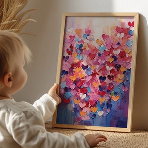 Galentine&#39;s Day, Valentine&#39;s Day, gift for a loved one, abstract picture oil painting hearts, many hearts, Valentine&#39;s Day Decor, Romantic.