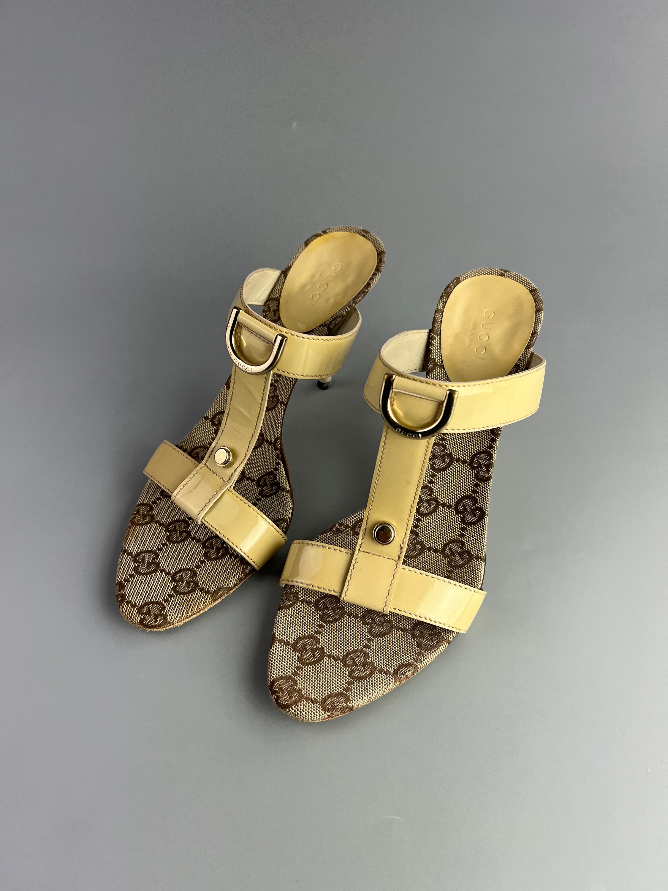 靴 Vintage Gucci Monogram Heel Mules 36 C Rare Vintage Gucci Women's Sandals Heels Monogram GG Mules Size