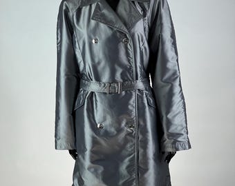 Gabardina plateada brillante para mujer Versace Classic V2 de los años 90, talla M/L
