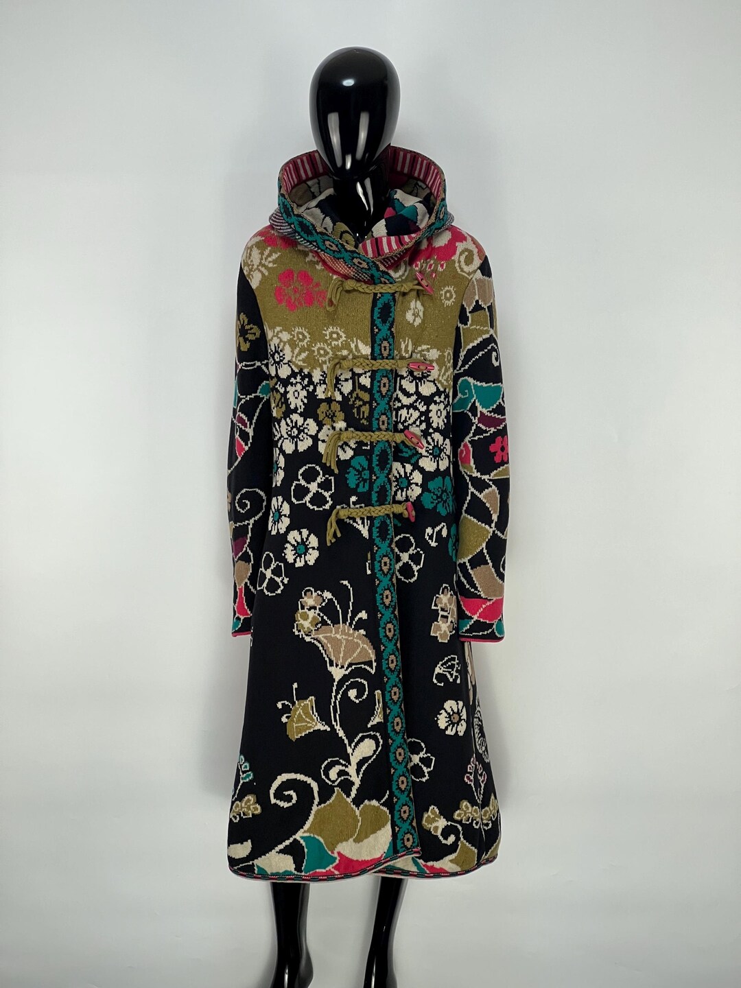 Ivcko Wool Ivko Rare Women’s Multicolor Wool Hooded Long Cardigan Duffle Coat Size ...