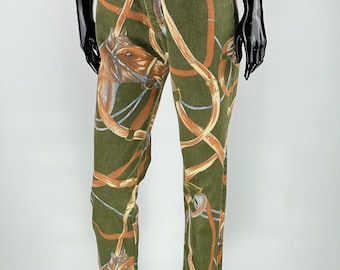 Parosh Rari Jeans Stampati Vintage da Donna Taglia XS Multicolor Made in Italy Stile Hermes