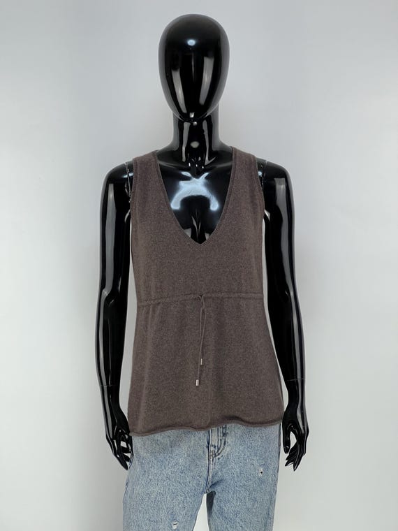 Brunello Cucinelli, Brunello Cucinelli Women’s Brown 100% Cashmere Tank Top Blouse Size M/L