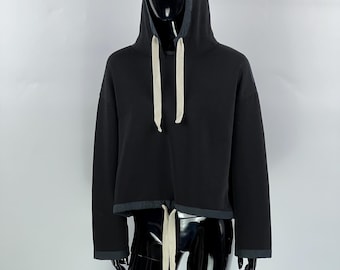 Jil Sander Women's Black Cotton Cropped Hoodie Size XS Oversized